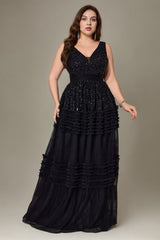 Curveins Plus Size V Neck Short Sleeve Ruched Waist Elegant Flowy Summer Maxi Dress