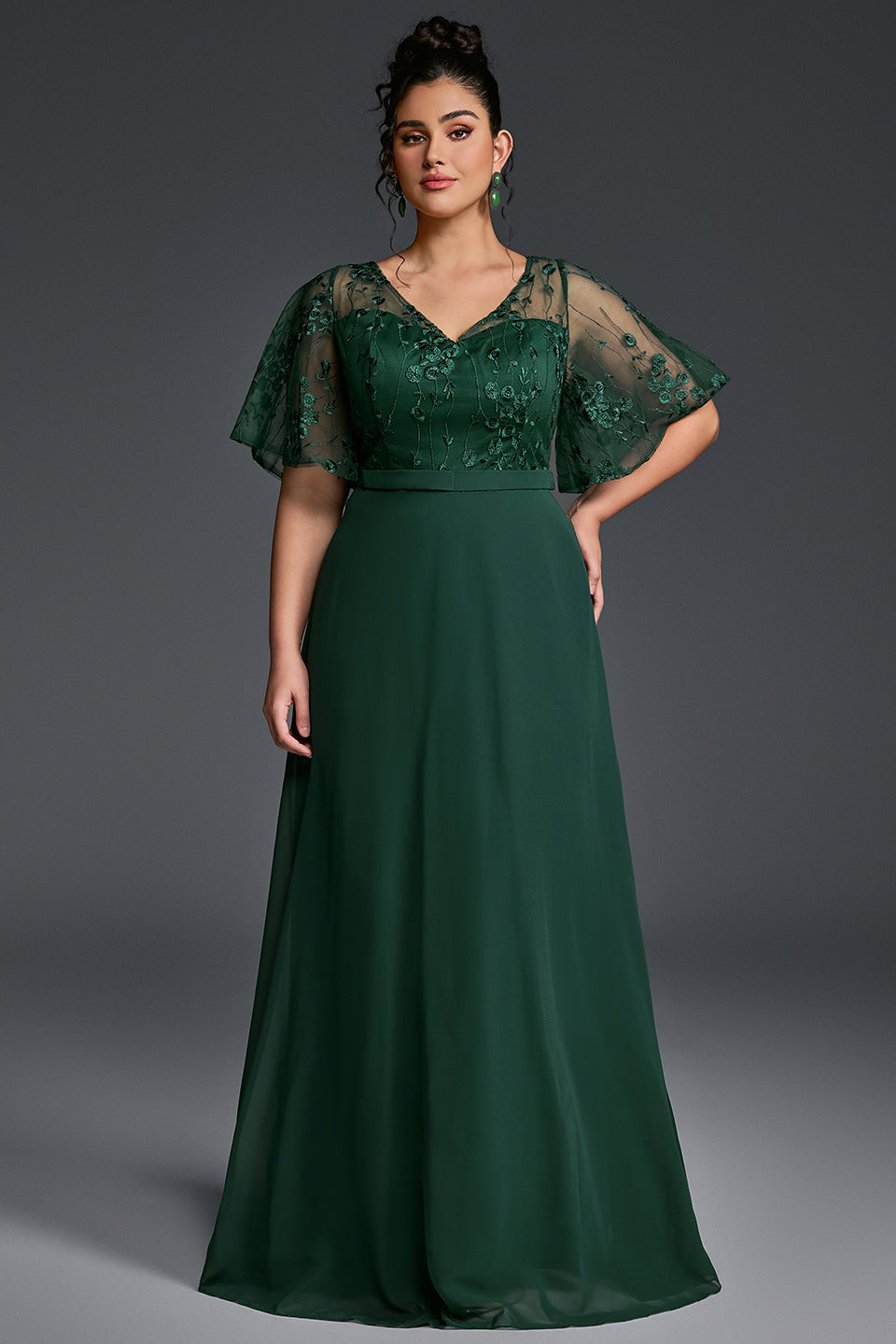 Curveins Plus Size V-Neck Batwing Sleeve Printed Maxi Dress