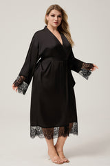 Curveins Plus Size Lace Detail Top and Skirt Sleepwear Set, Sophisticated Comfortable Nightwear