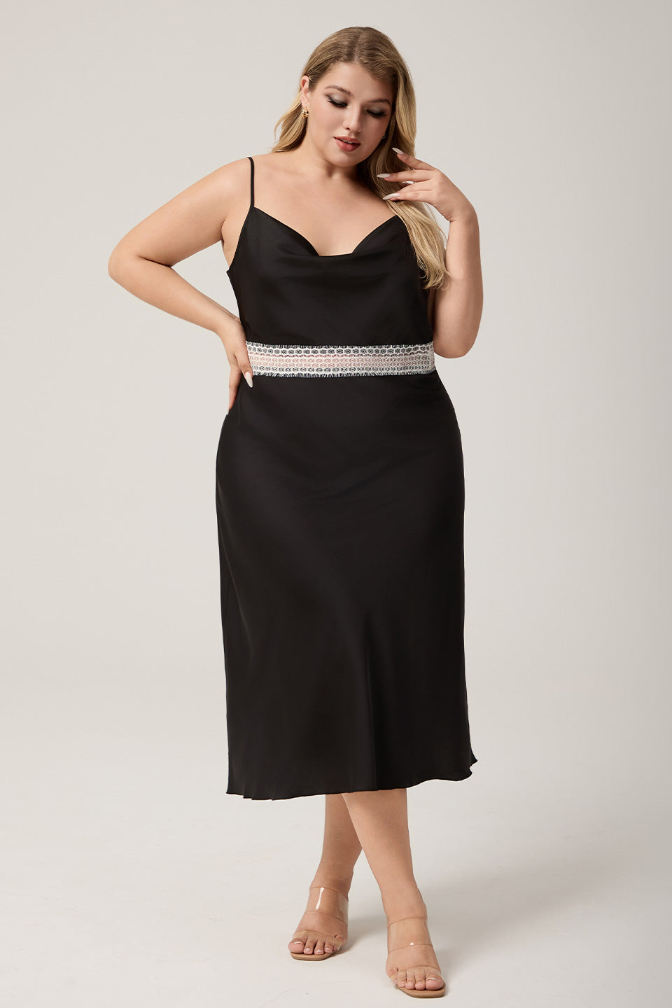 Curveins Plus Size Cami Nightdress with Waist Cut-Out Detail, Flirty White Summer Sleepwear