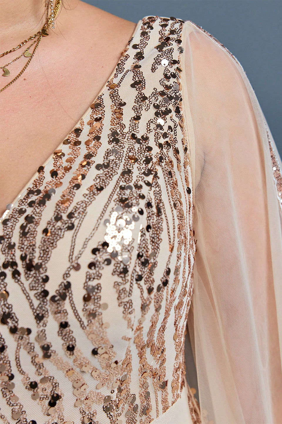 Curveins Plus Size V-Neck Sequin Maxi Dress with Cape Sleeves