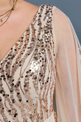 Curveins Plus Size V-Neck Sequin Maxi Dress with Cape Sleeves