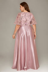 Curveins Plus Size V Neck Sequin Floral Patchwork Elegant Flowy Maxi Dress