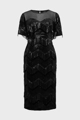 Curveins Plus Size Crew Neck Short Sleeve Sequin Fringe Velvet Maxi Dress