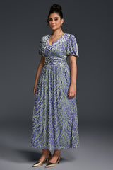 Curveins Plus Size V-Neck Velvet Plain Maxi Dress