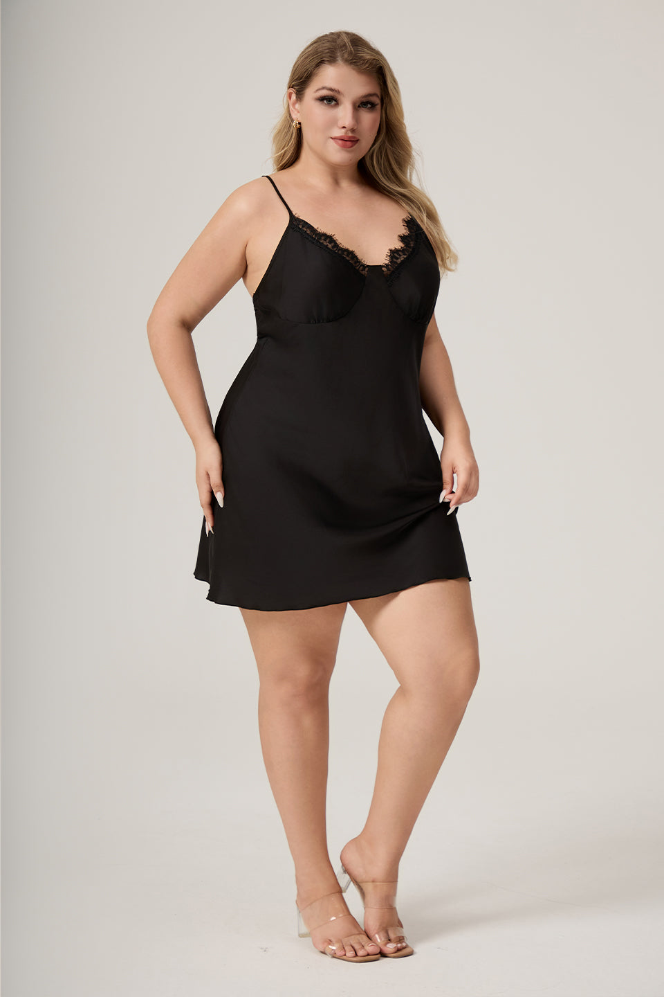 Curveins Plus Size Lace Front Crisscross Back Cami Sleep Top, Sexy Chic Loungewear