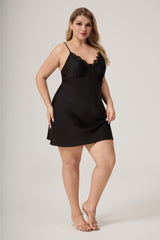 Curveins Plus Size Lace Front Crisscross Back Cami Sleep Top, Sexy Chic Loungewear