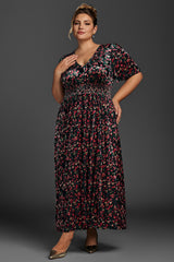 Curveins Plus Size Velvet Plain Maxi Dress