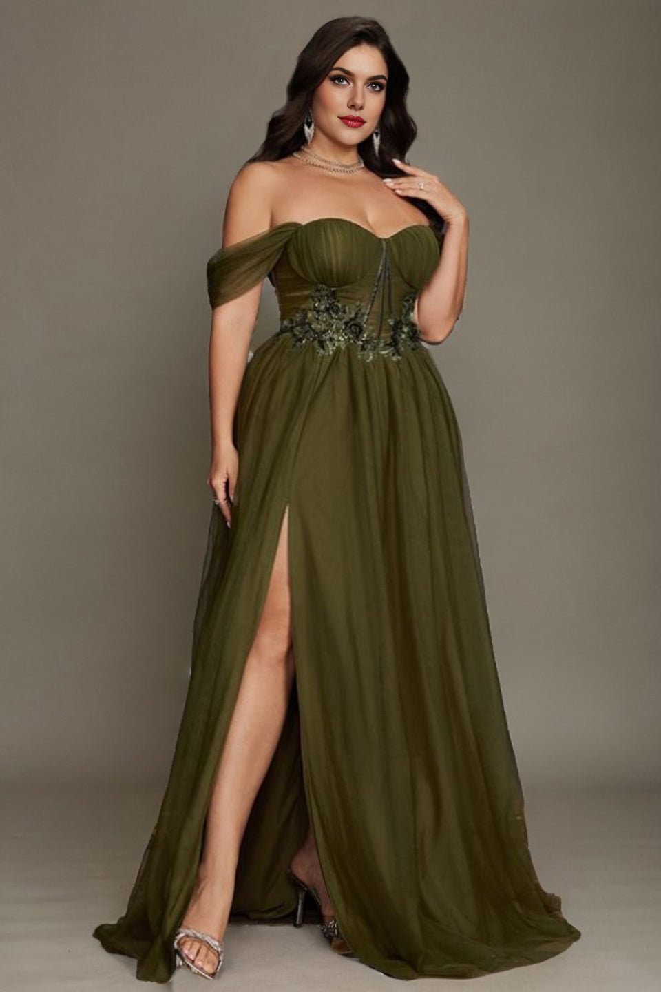 Curveins Plus Size Off-Shoulder Strapless Sleeveless Cinched-Waist Maxi Dress