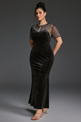 Curveins Plus Size Round Neck Sequin Mermaid Maxi Dress