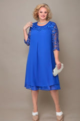 Curveins Plus Size Embroidered Patchwork Round Neck Half Sleeve Midi Dress