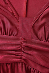 Curveins Plus Size Solid Color Long Sleeve V Neck Ruched Waist Elegant Maxi Dress