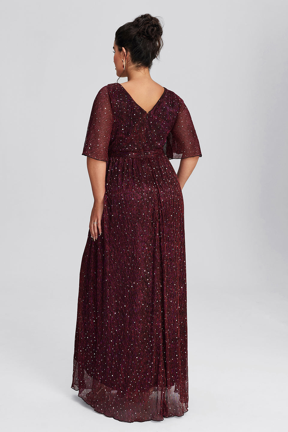 Plus Size Blue Abstract Mesh Maxi Dress with Flare Sleeves