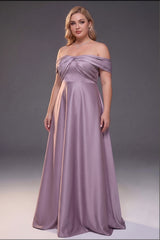 Curveins Plus Size Off Shoulder Ruched Waist Elegant Flowy Feminine Maxi Dress
