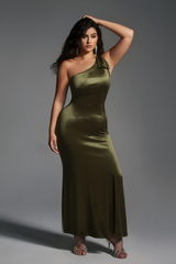 Curveins Plus Size One-Shoulder Slit Maxi Dress