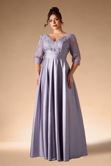 Curveins Plus Size Elegant V-Neck Embroidery Half-Sleeve Slimming Maxi Dress
