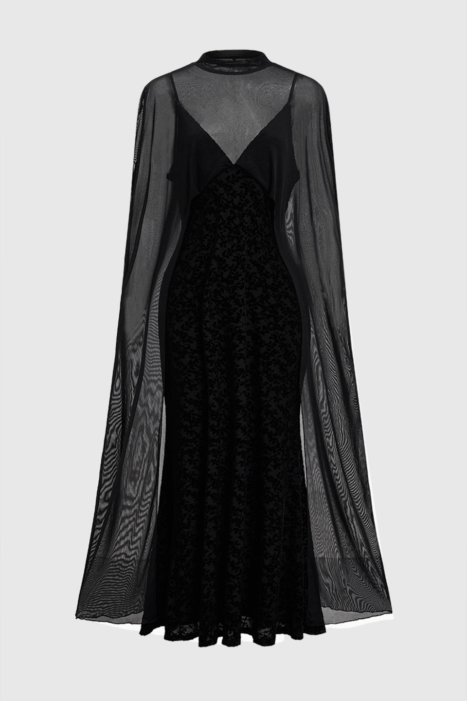 Curveins Plus Size Flattering V-Neck Cape Style Sleeveless Velvet Maxi Dress