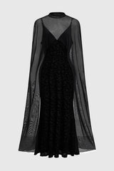 Curveins Plus Size Flattering V-Neck Cape Style Sleeveless Velvet Maxi Dress