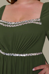 Curveins Plus Size Square Neck Long Sleeve Maxi Dress with Ruched Waist