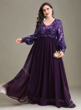 Curveins Plus Size V-Neck Sequin Floral Panel Maxi Dress