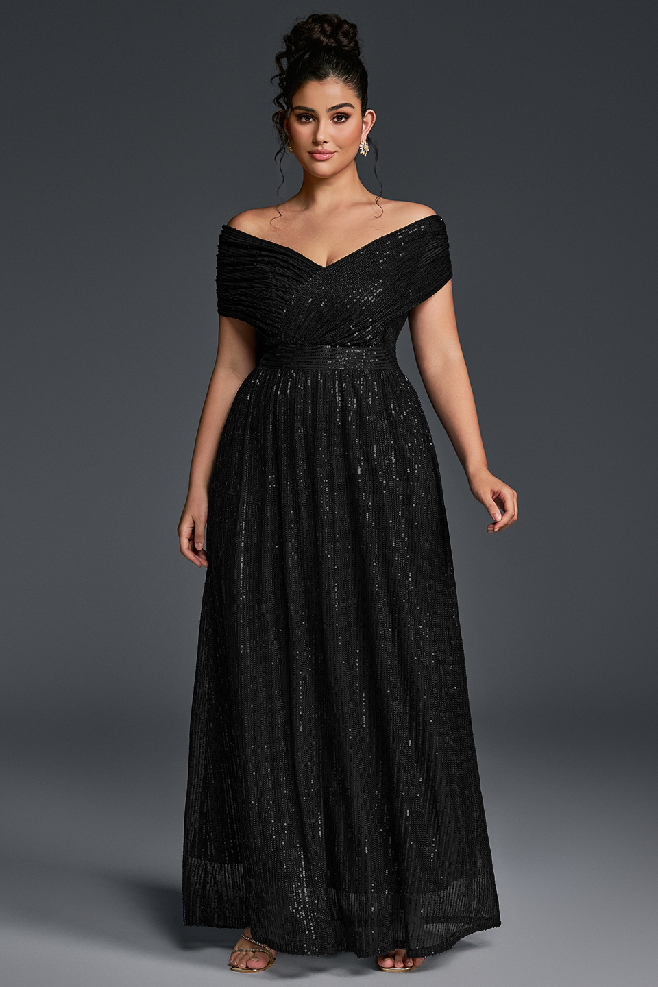 Curveins Plus Size V-Neck Sequin Maxi Dress