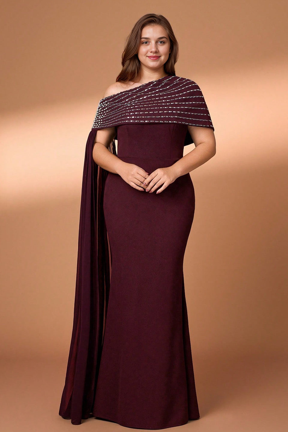 Curveins Plus Size Asymmetric One-Shoulder Rhinestone Detail Dress