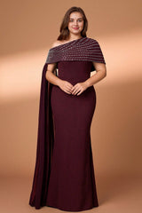 Curveins Plus Size Asymmetric One-Shoulder Rhinestone Detail Dress