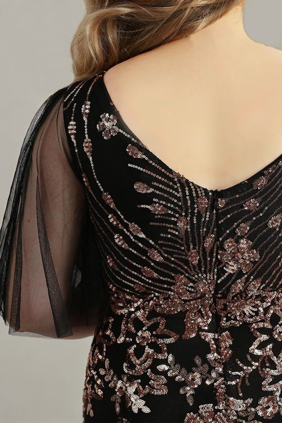 Curveins Plus Size V-Neck Batwing Sleeve Sequin Bodycon Maxi Dress