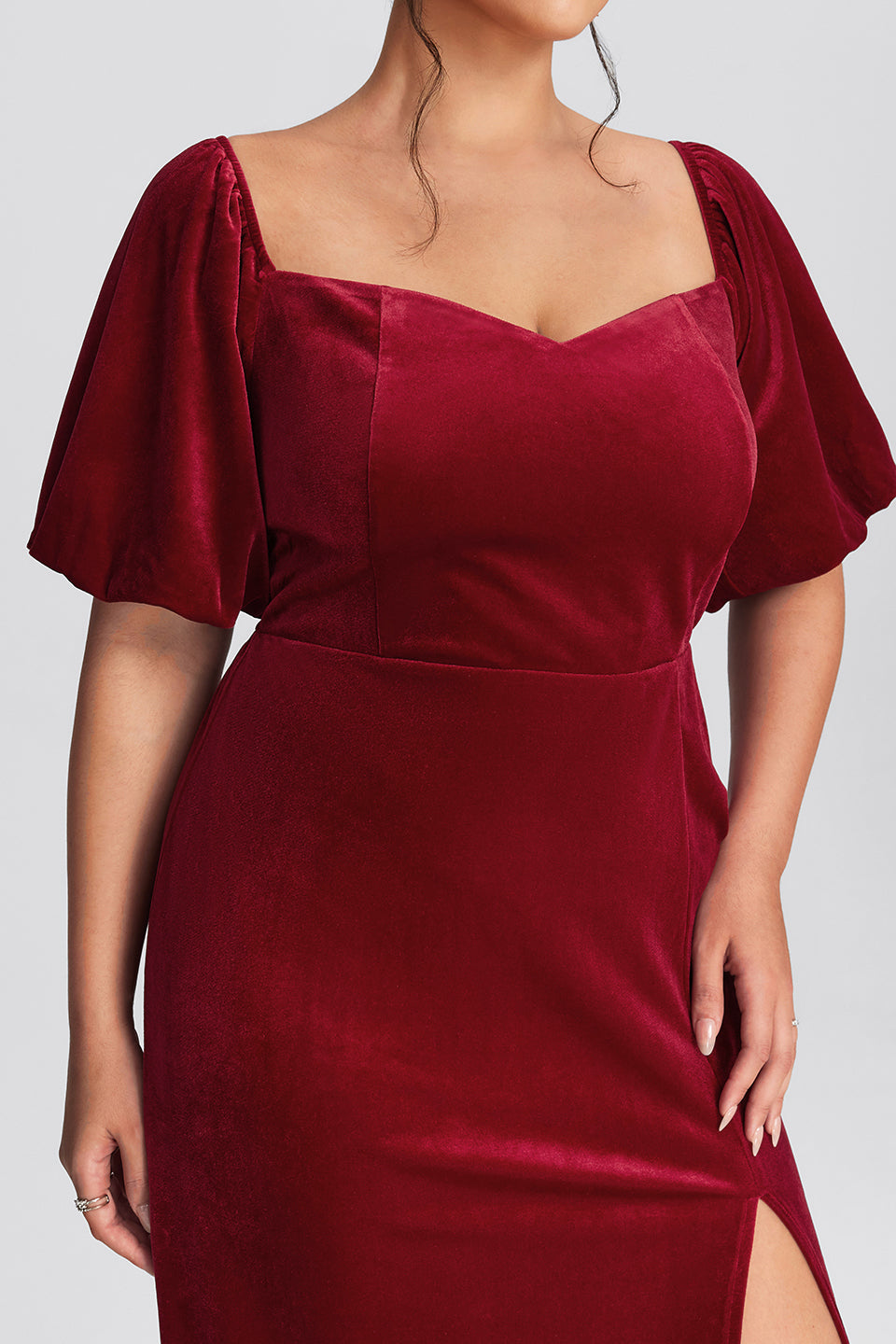 Curveins Plus Size Velvet V-Neck Elegant Maxi Dress