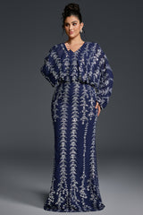 Curveins Plus Size V-Neck Vertical Sequin Bodycon Maxi Dress Elegant Evening Wear