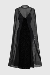 Curveins Plus Size Flattering V-Neck Cape Style Sleeveless Velvet Maxi Dress