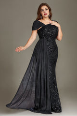 Curveins Plus Size One Shoulder Sleeveless Beaded Ribbon Elegant Maxi Dress