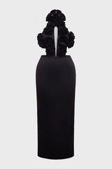 Curveins Plus Size Sexy Halter Neck Large Flower Fitted Back Slit Maxi Dress