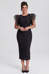 Curveins Plus Size Ruffle Sleeve Color Block Bodycon Midi Dress Elegant Fit
