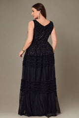 Curveins Plus Size V Neck Short Sleeve Ruched Waist Elegant Flowy Summer Maxi Dress