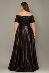 Curveins Plus Size Off Shoulder Bow Tie Front Waist Defining Long Dress Chic Maxi Dress