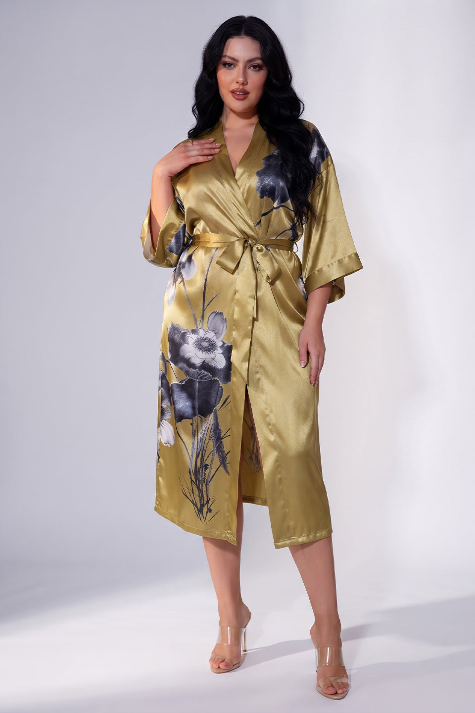 Curveins Plus Size Ice Silk Breathable Soft Cooling Summer Night Robe