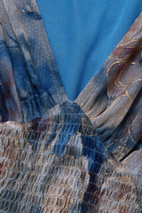 Curveins Plus Size V Neck Long Sleeve Floral Waist Maxi Dress