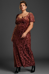 Curveins Plus Size Velvet Ruffle Sleeve Maxi Dress