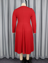 Curveins Plus Size Round-Neck Ruffled Long-Sleeve Elegant Pleated Maxi Dress