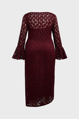 Curveins Plus Size Crew Neck Flared Long Sleeve Floral Bodycon Elegant Maxi Dress