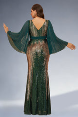 Curveins Plus Size Sparkling V-Neck Batwing Long-Sleeve Curve-Fit Maxi Dress