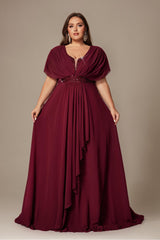 Curveins Plus Size V-Neck Short Sleeve Asymmetrical A-Line Maxi Dress