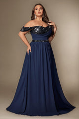 Curveins Plus Size Asymmetric One-Shoulder Sequin Side-Slit Maxi Dress