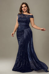 Curveins Plus Size One Shoulder Sleeveless Embroidered Sequin Patchwork Bodycon Maxi Dress