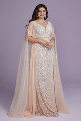 Curveins Plus Size V-Neck Sequin Maxi Dress with Cape Sleeves