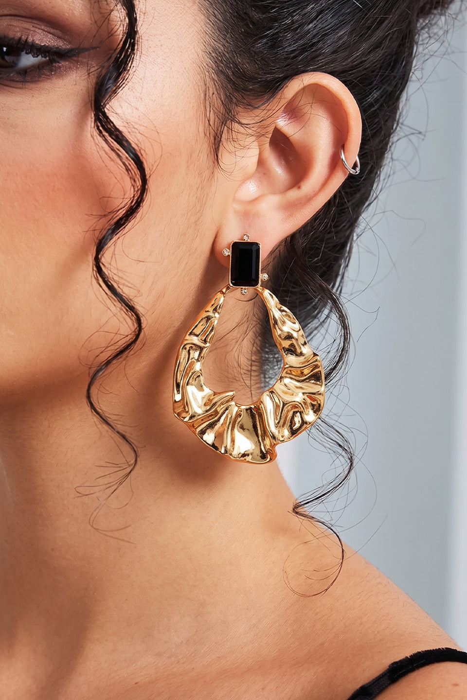 Curveinse Sculptural Irregular Metallic Teardrop Statement Earrings