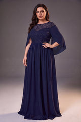 Curveins Plus Size Crew Neck Cape Sleeve Panelled Elegant Flowy Maxi Dress