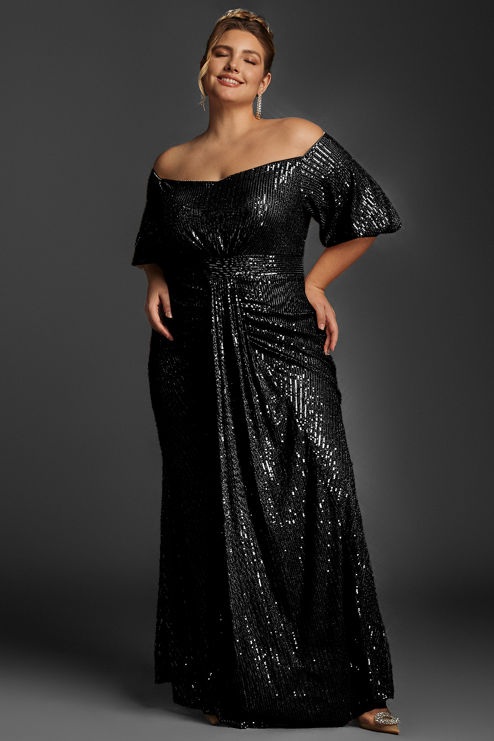 Curveins Plus Size Off-Shoulder Sequin Maxi Dress