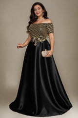 Curveins Chic Plus Size Off-Shoulder Sheer Patchwork Maxi Gown